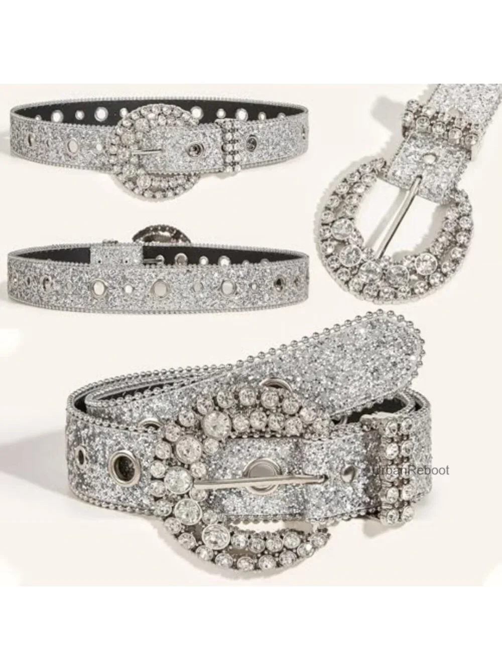 Sequin PU Leather Rhinestone Western Belt for Women Sparkly Cowgirl Waist Strap